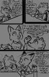 2022 anthro canid canine chair cigarette cigarette_in_mouth clothing comic conditional_dnp dialogue disney english_text felid feline female fox furniture group hand_on_shoulder hi_res lynx mammal mephitid monochrome mrs._wilde mustelid object_in_mouth otter red_fox simple_background skunk speech_bubble table tangerine_(artist) text true_fox uniform zootopia