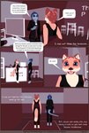 3d_(artwork) amphibian anthro canid canine canis clothed clothing comic computer desk dialogue digital_media_(artwork) domestic_dog duo electronics english_text female fox furniture hallway hi_res hotel husky lennox_(mynka) lobby mammal mynka nordic_sled_dog raelynn_(mynka) salamander spitz table text uniform work_clothes