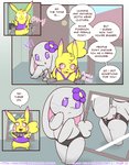 2020 ambiguous_gender anthro bottomwear butt cleft_tail clothing comic english_text feral generation_1_pokemon hi_res hotpants lagomorph lantha leporid mammal milachu milachu92 nintendo pikachu pokemon pokemon_(species) rabbit semi-anthro shorts tail text