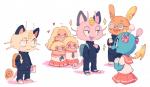 2016 alolan_dugtrio alolan_form alolan_meowth alolan_raichu anthro blush brionne clothed clothing daww eyewear female generation_1_pokemon generation_7_pokemon glasses group heart_eyes heart_symbol hi_res male meowth nintendo pokemon pokemon_(species) pokemorph rambamboo_(artist) regional_form_(pokemon) school_uniform simple_background uniform white_background