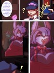 3:4 against_surface anthro big_breasts bodily_fluids bonfie_(cryptiacurves) bonnie_(fnaf) breasts buckteeth cleavage clothed clothing comic dialogue digital_media_(artwork) drooling duo ears_up english_text eyelashes eyeshadow faceless_character faceless_male female fingerless_gloves five_nights_at_freddy's fredina's_nightclub gloves gryvvath handwear hat headgear headwear hi_res huge_breasts human lagomorph leporid licking_glass looking_at_viewer makeup male mammal naughty_face on_glass rabbit saliva scottgames teeth text tongue tongue_out