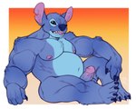 2023 4_fingers 4_toes alien anthro anthrofied areola arm_tuft biceps biped black_eyes blue_body blue_claws blue_fur blue_nose border bulge cheek_tuft chest_tuft claws clothing disney elbow_tuft erection experiment_(lilo_and_stitch) facial_tuft feet finger_claws fingers fur genitals glans gradient_background head_tuft hi_res himbo_stitch humanoid_genitalia humanoid_penis leelikessmut lilo_and_stitch male musclegut muscular navel nipples notched_ear nude open_mouth open_smile outside_border penis pink_areola pink_glans pink_nipples simple_background sitting smile solo stitch_(lilo_and_stitch) toe_claws toes tongue tongue_out topwear tuft vein veiny_penis white_border