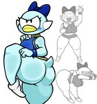 anthro avian big_breasts big_butt bird birdette_(flappy_fighter) bodily_fluids bottomless bow_ribbon breasts butt clothed clothing female fighting_pose flappy_fighter footwear genital_fluids genitals lewdewott pose pussy solo sweat vaginal_fluids