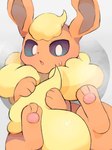 2023 3_toes alternate_version_at_source ambiguous_gender blush blush_lines bodily_fluids digital_media_(artwork) eeveelution feet feral flareon fur generation_1_pokemon hi_res holding_tail kemono looking_at_viewer nintendo open_mouth orange_body orange_fur pawpads paws pokemon pokemon_(species) salmon_no_kaori simplified_pawpads solo sweat sweatdrop tail tail_between_legs toes tongue yellow_body yellow_fur