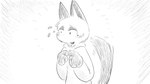 16:9 animal_crossing anthro blush bodily_fluids clothing dragonweirdo felid feline female fingers_together hi_res hoodie jacket mammal markings mole_(marking) monochrome nervous nintendo olivia_(animal_crossing) smile solo sweat topwear widescreen