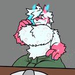 Rating: q
ID: 5606939
Date: 2025-05-29 13:31:51 -0400
Status: pending
Score: 2
anthro belly_tuft big_pecs blue_eyes bodily_fluids bottomwear busty_boy_(lore) clothing facial_hair fluffy fluffy_chest frown fur furniture green_bottomwear green_clothing green_pants green_sweatpants grey_background hair horn huge_pecs hybrid male mammal midnite_fsnax pants pecs pink_body pink_fur rox_(midnite_fsnax) simple_background sitting solo sweat sweatdrop sweatpants table thick_thighs trans_(lore) trans_man_(lore) tuft white_body white_fur white_hair post #5606939