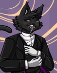 abstract_background absurd_res anthro blush fangs felid feline hi_res male mammal multicolored_eyes sabrinaaparicio shade_nightstep(shaded24) smile smiling_at_viewer smirk smirking_at_viewer solo suit_jacket teeth