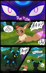 9:14 canid canine canis comic dialogue eevee eeveelution english_text feral generation_1_pokemon generation_2_pokemon grass hi_res kilin_(rukifox) kiwi_(rukifox) mammal nintendo open_mouth outside paws plant pokemon pokemon_(species) ribbons rukifox running_away shiny_pokemon speech_bubble text umbreon wolf yellow_eyes