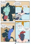 animated animated_comic anthro big_bulge big_pecs bodily_fluids bulge clothed clothing comic dialogue duo eel fish hi_res hotel_room huge_thighs male marine muscular muscular_anthro muscular_male pecs proxol_(artist) robe shark short_playtime speedo speedo_only sweat swimwear text thick_thighs tired_expression topless