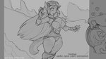 16:9 anthro big_breasts breasts canid canine canis clothing digital_drawing_(artwork) digital_media_(artwork) female genitals humanoid humanoid_to_anthro mammal monochrome nintendo nude princess_zelda pussy sketch solo species_transformation the_legend_of_zelda torn_clothing transformation watsup widescreen wolf