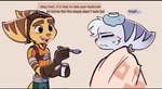 anthro bodily_fluids clothed clothing comic dialogue duo ear_piercing ear_ring english_text eyes_closed female fur gloves hair handwear icepack ill lombax male male/female mammal medicine piercing pink_nose ratchet_(ratchet_and_clank) ratchet_and_clank ring_piercing rivet_(ratchet_and_clank) sony_corporation sony_interactive_entertainment sweat tail text time_fluffy500 white_body white_fur white_hair yellow_body yellow_fur