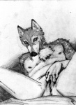 andromorph anthro biped canid canine canis clitoris domestic_dog genitals husky intersex lying mammal monochrome nipple_piercing nipples nordic_sled_dog nude on_back piercing pussy sax sketch solo spitz spread_legs spreading traditional_media_(artwork)