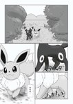 absurd_res ambiguous_gender black_and_white closed_smile comic dipstick_tail dokuase duo ear_markings eevee eeveelution facial_markings feral forehead_markings fur generation_1_pokemon generation_2_pokemon grass greyscale head_markings hi_res japanese_text leg_markings low-angle_view markings monochrome mountain mouth_closed multicolored_body multicolored_fur neck_tuft nintendo plant pokemon pokemon_(species) ring_(marking) simple_background smile tail tail_markings text text_box translated tree tuft two_tone_body two_tone_fur umbreon walking white_background