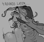 absurd_res anthro beamerbruh big_breasts bodily_fluids bouncing_breasts bovid breasts caprine caprine_demon demon disembodied_hand drooling duo eyelashes female goat goat_demon goblin greyscale hi_res horn horn_grab humanoid humanoid_on_anthro looking_pleasured mammal monochrome nipple_piercing nipples piercing saliva sex side_view solo_focus tongue tongue_out