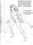 amanda_(tcitw) anthro arania boots breasts claws cleavage clothed clothing comic english_text felid female footwear forest hair hi_res mammal monochrome navel plant shoes solo tail tail_tuft text the_cabin_in_the_woods_(arania) tree tuft whiskers