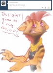 anthro anthrofied ask_blog beelzemon_(artist) dialogue embarrassed english_text fan_character gael_the_scrafty generation_5_pokemon humor male mohawk nintendo pokemon pokemon_(species) pokemorph pun scrafty sketch solo text user_avatar