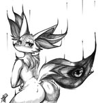 3_eyes ambiguous_gender anthro aph_(artist) big_butt braixen butt generation_6_pokemon inner_ear_fluff looking_back monochrome monster multi_eye nintendo nude pokemon pokemon_(species) solo tail tuft unusual_anatomy