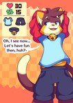 ambiguous_gender anthro bell bell_collar blue_eyes bottomwear brown_body brown_fur brown_hair calico_cat clothed clothing clothing_lift collar dialogue domestic_cat doodler_(nyabellart) felid feline felis fur hair hi_res hoodie hoodie_lift mammal multicolored_body nyabellart open_mouth shirt shorts simple_background solo strip_meme tail text tongue topwear white_body yellow_body