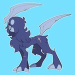 absol absurd_res astra_lupus black_body black_fur blue_eyes canid canine claws feral fur generation_3_pokemon hi_res horn male mammal nintendo pokemon pokemon_(species) scar shadow_pokemon sharp_horn sharp_tail sinfrou solo