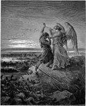 1866 19th_century ambiguous_gender ancient_art angel angel_humanoid athletic athletic_human athletic_male back_wings barefoot bible black_and_white border cactus cliff clothed clothing cloud duo eyebrows eyes_closed feathered_wings feathers feet fight fingers fully_clothed gustave_dore hair hatching_(art) hi_res human humanoid jacob_(biblical_figure) lips male mammal monochrome mouth_closed not_furry outside plant public_domain river robe shaded short_hair sky staff standing toes traditional_media_(artwork) tree water white_border wings