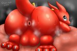 3:2 3_toes anthro anus balls bed big_balls big_butt biped black_eyes bodily_fluids butt butt_focus claws curvy_figure dragon drain_scat feet furniture genitals glistening glistening_body glistening_eyes hi_res hindpaw huge_balls looking_at_viewer looking_back looking_back_at_viewer lucky_(msi) lying lying_on_bed male msi musk musk_clouds mythological_creature mythological_scalie mythology nude on_bed paws presenting presenting_hindquarters puffy_anus rear_view red_body red_tail reptile scalie soles solo sweat sweaty_butt tail toes