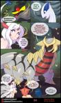 2018 altered_forme_giratina animal_humanoid big_breasts black_sclera blue_hair bottomwear breasts chest_wraps claws clothed clothing comic dialogue ellipsis english_text female feral fluffy fur generation_2_pokemon generation_4_pokemon generation_6_pokemon giratina glowing glowing_eyes glowing_mouth green_(shiro-neko) grey_body grey_fur group hair heart_symbol hi_res horn huge_breasts human humanoid legendary_pokemon lugia male mammal matemi meagan_(silver_soul) motion_lines multi_leg multi_limb neck_tuft nintendo nude open_mouth orange_hair origin_forme_giratina pants pokemon pokemon_(species) red_eyes red_sclera sergen_(silver_soul) shirt silver_soul silver_soul_(comic) speech_bubble tentacles text topwear tuft white_eyes wings wraps yellow_(shiro-neko) yveltal