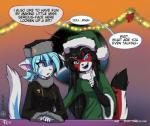 2014 android anthro ara_(fluff-kevlar) black_body black_fur black_hair blue_body blue_eyes blue_fur blue_hair christmas clothed clothing conditional_dnp dialogue digital_media_(artwork) domestic_cat duo english_text felid feline felis female fluff-kevlar fur hair holidays machine mammal multicolored_body multicolored_fur pink_eyes red_body red_fur robot shaded text two_tone_body two_tone_fur url vikna_(fluff-kevlar) white_body white_fur