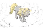 2013 3:2 blonde_mane blurred_character colored_sketch derpy_hooves_(mlp) downdraft dust dust_cloud equid equine female feral friendship_is_magic fur grey_body grey_fur hasbro hi_res horse mammal mane my_little_pony pony shaking shaking_head sketch solo standing tail yanamosuda yellow_tail