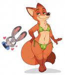 2018 3_toes 4_fingers acstlu anthro bedroom_eyes bikini bikini_bottom bikini_top blush bulge canid canine clothed clothing crossdressing dipstick_ears dipstick_tail disney duo ear_markings feet female femboy fingers fluffy fluffy_tail fox gloves_(marking) green_eyes half-closed_eyes heart_symbol hearts_around_body hearts_around_head hi_res judy_hopps lagomorph leg_markings leporid looking_at_viewer male mammal markings multicolored_ears multicolored_tail narrowed_eyes navel nick_wilde nipple_outline pink_nose purple_eyes rabbit red_fox seductive simple_background smile socks_(marking) swimwear tail tail_markings thick_thighs tight_clothing toes true_fox two-piece_swimsuit white_background wide_hipped_male wide_hips zootopia