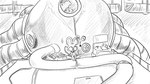 16:9 ambiguous_gender animal_crossing anthro bottomwear clothed clothing crossed_legs dragonweirdo duo eyewear female glasses greyscale hi_res machine mammal monochrome mouse murid murine musical_clef musical_note musical_symbol nintendo petri_(animal_crossing) rodent round_glasses scalie sitting skirt solo_focus steam story story_in_description symbol toolbox tools treble_clef wearing_glasses widescreen