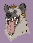 anthro bodily_fluids dickinoatmeal drooling eye_scar facial_scar fangs fangs_bared fur half-closed_eyes hi_res hyena male mammal markings mouth_shot narrowed_eyes open_mouth piercing saliva scar sketch solo spots spotted_body spotted_fur spotted_hyena teeth tongue tongue_out tongue_piercing