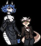 alpha_channel anthro anthro_on_anthro biped blue_hair blue_topaz_(jam) breasts clothed clothing domestic_ferret duo equid equine eyeshadow female hair interspecies jam_(artist) lipstick makeup male male/female mammal merlin_(lllmaddy) mustelid musteline simple_background striped_body stripes tail transparent_background true_musteline weasel zebra