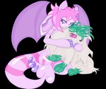 alpha_channel anthro autumn_rosewood_(autumnrosewood0) autumn_the_dragunny dragunny duo female feral generation_4_pokemon green_eyes hair hi_res hug legendary_pokemon male male/female markings nintendo pink_eyes pink_hair pokemon pokemon_(species) purple_body rinnegan shaymin smurli