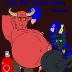 1:1 2024 air_inflation air_tank balloon belly belly_inflation big_belly birthday birthday_gift clothing demon duo hat headgear headwear humanoid huskyblue42 inflatable inflated_belly inflation looking_at_another male muscular muscular_male navel nepter_hallows_(huskyblue42) oxygen oxygen_tank party_hat satan satyr supermariofann1 tank vehicle