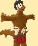 anthro bound boxer_briefs bulge clothing goo-connected_lips goo_transformation gunshward hi_res human human_to_anthro latex male mammal mustelid nude otter solo species_transformation transformation underwear