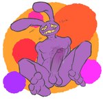 anthro balls big_penis blush bodily_fluids crazy_eyes dripping erection feet foreskin gaygoat genital_fluids genitals glitch_productions hi_res humanoid_genitalia humanoid_penis jax_(tadc) lagomorph male mammal nude penis precum precum_drip sitting solo text the_amazing_digital_circus throbbing