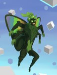 2024 4_arms 4_fingers 4_wings absurd_res antennae_(anatomy) anthro arms_out arthropod belly blue_sky chest_tuft cloud cube_clouds fingers flying fur green_antennae green_arms green_belly green_body green_eyes green_fur green_hair green_hands green_head green_legs green_sclera green_wings hair happy hi_res insect lepidopteran male male_(lore) male_anthro moth multi_arm multi_limb multi_wing nude nude_anthro nude_male rainbow_wings sky smile solo tameno tuft white_cloud white_clouds wings zylann