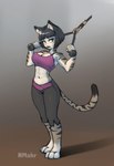 anthro athletic athletic_female athletic_wear bra clothing felid feline female hi_res looking_at_viewer mammal midriff muscular navel nmahr solo sports_bra stripes underwear