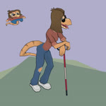 1:1 360_fov 3d_(artwork) animated anthro bianca_(bybuckett) blind cavemanon_studios chibi clothed clothing digital_media_(artwork) dinosaur disability eyewear fan_character female glasses long_playtime music orange_body prehistoric_species reptile scalie slumbloom snoot_game solo sound tongue tongue_out walking_stick webm