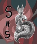 2016 abstract_background ambiguous_gender anthro butt collar comic cover cover_art cover_page cuff_(restraint) fur hair hi_res ponytail rear_view restraints solo spades_(suit) suit_symbol tatsuchan18 tattoo text tied_hair