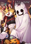 Rating: e
ID: 5169117
Date: 2024-11-08 18:34:46 -0500
Status: active
Score: 63
4_fingers abs absurd_res anthro asamu_(unrealplace) bedsheet_ghost candy clothed clothing costume countershade_face countershade_fur countershading dessert english_text erection erection_under_clothing fangs felid feline fingers food fur group halloween halloween_costume hi_res holidays kemono leopard_cat lollipop male mammal muscular muscular_male nipple_outline open_mouth open_smile pecs prionailurus raier_(unrealplace) smile teeth text unrealplace yellow_body yellow_fur post #5169117
