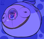 ambiguous_gender anthro berry_juice blue_body blue_fur blueberry_inflation blueberry_juice bodily_fluids body_inflation calorie cheek_bulge claws clothed clothing double_chin felid fur hair immobile inflation juice_(beverage) lying mammal on_front pantherine purple_hair snow_leopard solo spherical_inflation unusual_bodily_fluids