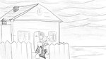 16:9 animal_crossing anthro bodily_fluids building clothing domestic_cat door dragonweirdo duo felid feline felis female fence hi_res house luggage male mammal marshal_(animal_crossing) monochrome nintendo olivia_(animal_crossing) outside rodent sciurid sky sweat tree_squirrel widescreen