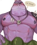 abs absurd_res anthro blush clothed clothing common_hippopotamus english_text erection erection_under_clothing green_clothing hi_res hipponoid_commander hippopotamid husbando_maker male mammal muscular muscular_anthro muscular_male nickelodeon nipples purple_body rock_paper_scissors_(nickelodeon) rock_paper_scissors_(series) simple_background solo teeth text white_background