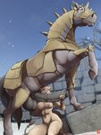 3:4 animal_genitalia animal_penis anthro anthro_on_feral armor balls bestiality big_balls big_penis breasts duo equid equine equine_genitalia equine_penis erection felid female female_anthro female_on_feral feral fyonna_(twinkle-sez) genitals hi_res holding_penis horse huge_balls huge_penis interspecies larger_feral larger_male lion looking_at_genitalia looking_at_penis male male/female male_feral male_on_anthro mammal medial_ring mount/rider_relations muscular muscular_female navel nipples nude pantherine penis penis_awe pussy quadruped servicing_from_below size_difference smaller_anthro smaller_female twinkle-sez