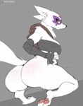 alopex anthro arctic_fox bottomless bottomless_anthro bottomless_female butt canid canine clothed clothing cooliehigh female fox fur hi_res mammal pawpads simple_background solo tail teenage_mutant_ninja_turtles true_fox white_body white_fur yellow_eyes