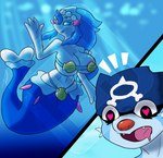 anthro big_breasts bodily_fluids bra breasts busty_feral clothing dewott diamond_grenadier drooling duo female feral generation_5_pokemon generation_7_pokemon heart_eyes heart_symbol hi_res kerchief male mammal marine merfolk mermaid_tail nintendo pinniped pokemon pokemon_(species) primarina saliva seashell seashell_bikini seashell_bra seashell_panties shell split_form surprised_expression underwater underwater_scenery underwear water