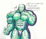 abs anthro barazoku blood bodily_fluids bulge claws clothed clothing dialogue english_text finger_claws genitals green_body harness hi_res latex latex_clothing male mortal_kombat muscular muscular_anthro muscular_male nipples partially_clothed pinumontbalou profanity reptile reptile_(mortal_kombat) scales scalie solo speech_bubble text thinking topwear underwear wounded