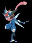 alpha_channel amphibian anthro ash-greninja blue_body blue_skin generation_6_pokemon greninja hi_res ken_sugimori long_tongue male nintendo official_art pokemon pokemon_(species) ranged_weapon red_eyes shuriken simple_background solo tongue transparent_background weapon