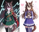 2023 animal_humanoid asian_clothing bottomwear brown_hair clothing cygames doll east_asian_clothing epaulet equid equid_humanoid equine equine_humanoid eyes_closed female hair happy holding_object horse_humanoid humanoid jacket japanese_clothing japanese_school_uniform legwear mammal mammal_humanoid mauve_(artist) medal multiple_images multiple_outfits school_uniform serafuku skirt solo symboli_rudolf_(pretty_derby) thigh_highs topwear uma_musume_pretty_derby uniform